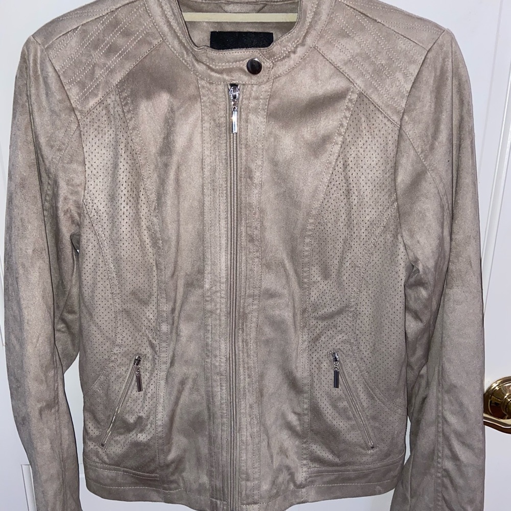 Never worn suede jacket with zipper & top button